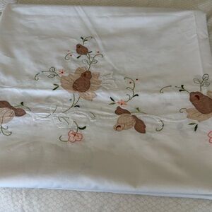 Floral Embroidered White Tablecloth